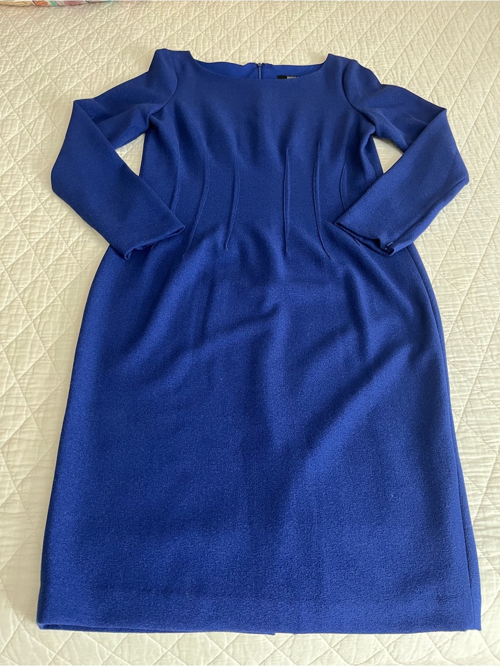 Badgley Mischka Midi Royal Blue Long-Sleeve Sheath Dress